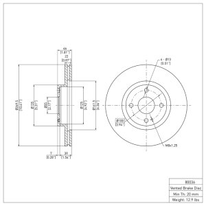 Mazda Miata Brake Rotor (1) - Front - R1 Concepts - Plain - `01-`05